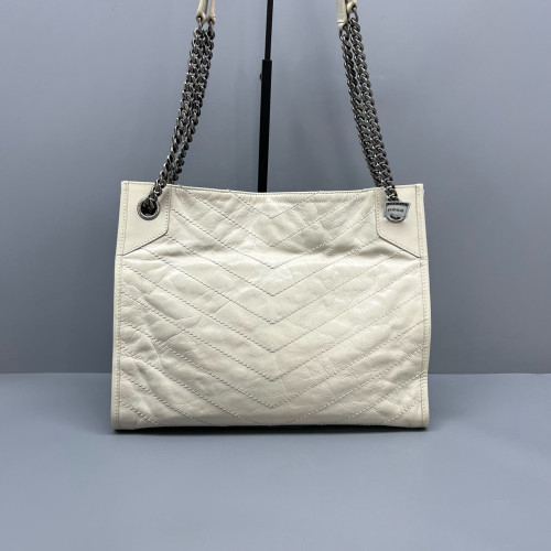 Yves Saint Laurent Medium Niki Shopping Tote Pull Up Leather White