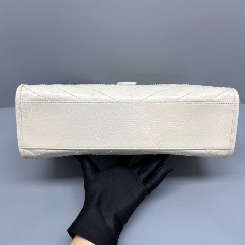 Yves Saint Laurent Medium Niki Shopping Tote Pull Up Leather White