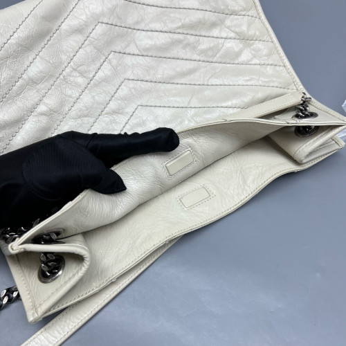Yves Saint Laurent Medium Niki Shopping Tote Pull Up Leather White