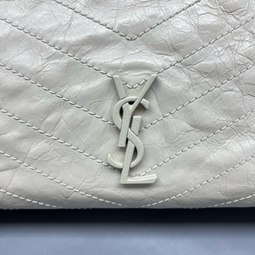 Yves Saint Laurent Medium Niki Shopping Tote Pull Up Leather White