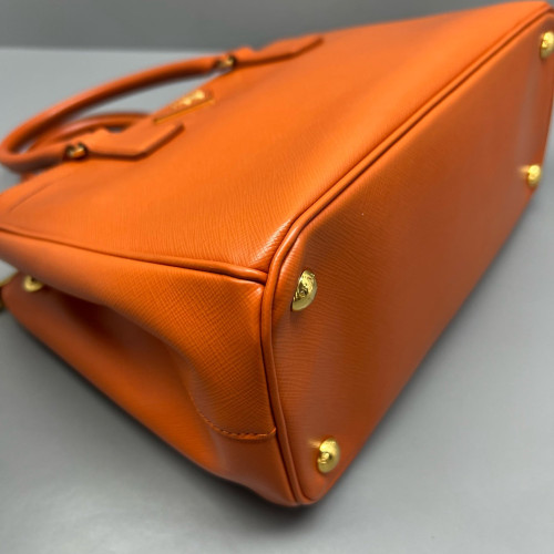 Prada Small Galleria Double Zip Tote Saffiano Calfskin Orange