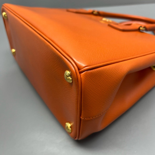 Prada Small Galleria Double Zip Tote Saffiano Calfskin Orange