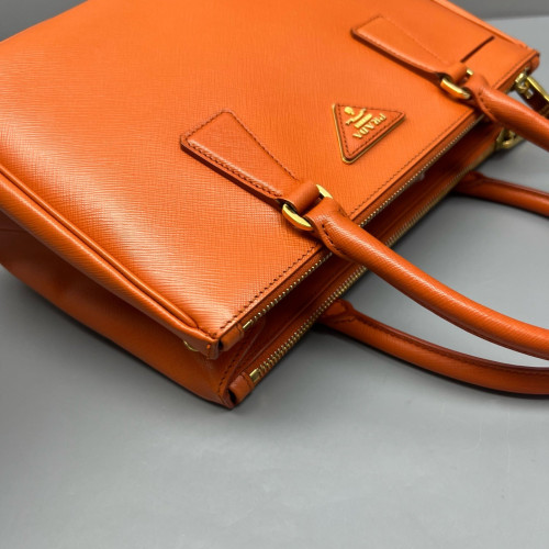 Prada Small Galleria Double Zip Tote Saffiano Calfskin Orange