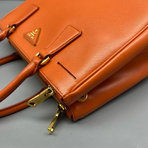 Prada Small Galleria Double Zip Tote Saffiano Calfskin Orange