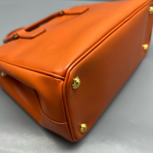 Prada Small Galleria Double Zip Tote Saffiano Calfskin Orange