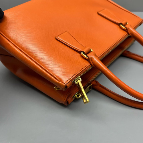 Prada Small Galleria Double Zip Tote Saffiano Calfskin Orange
