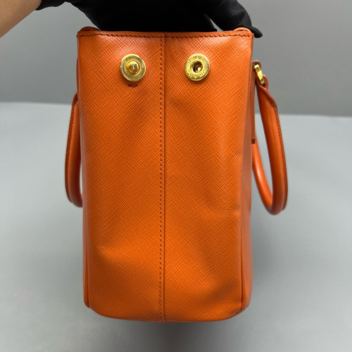 Prada Small Galleria Double Zip Tote Saffiano Calfskin Orange
