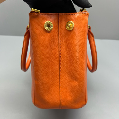 Prada Small Galleria Double Zip Tote Saffiano Calfskin Orange