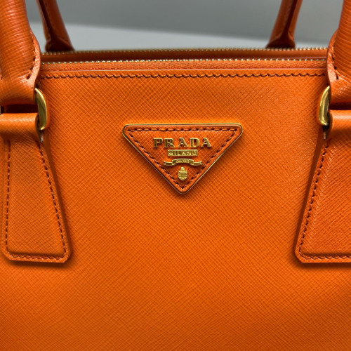 Prada Small Galleria Double Zip Tote Saffiano Calfskin Orange
