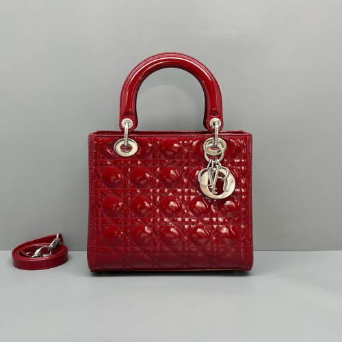 Dior Medium Lady Dior Patent Calfskin Red