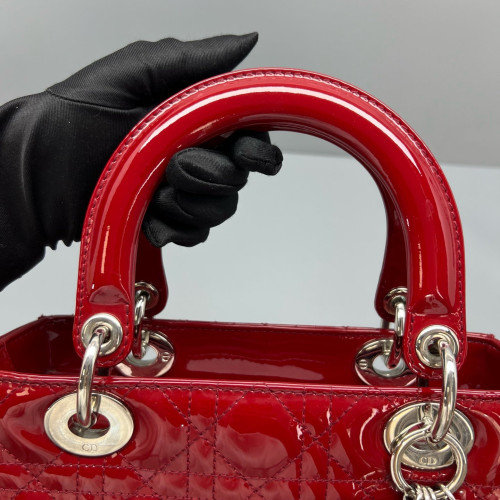 Dior Medium Lady Dior Patent Calfskin Red