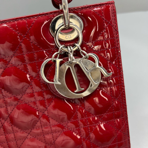 Dior Medium Lady Dior Patent Calfskin Red