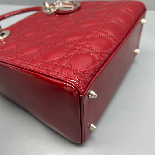 Dior Medium Lady Dior Patent Calfskin Red