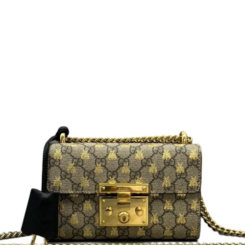 Gucci Small Padlock Shoulder Bag GG Supreme Monogram Brown Black
