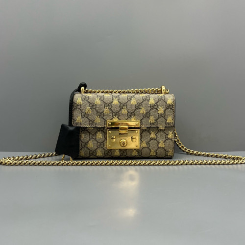 Gucci Small Padlock Shoulder Bag GG Supreme Monogram Brown Black