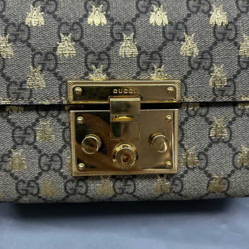 Gucci Small Padlock Shoulder Bag GG Supreme Monogram Brown Black