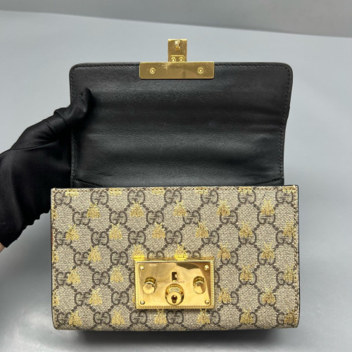 Gucci Small Padlock Shoulder Bag GG Supreme Monogram Brown Black
