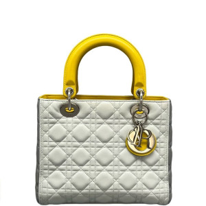 Dior Medium Lady Dior Calfskin Yellow Light Grey