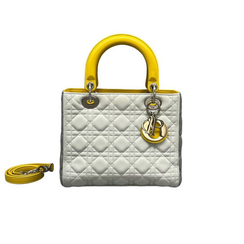 Dior Medium Lady Dior Calfskin Yellow Light Grey