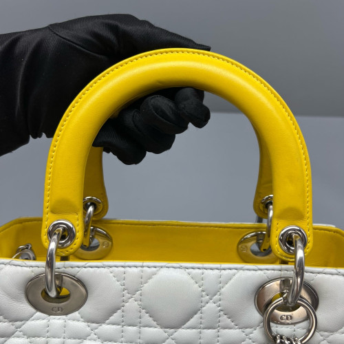 Dior Medium Lady Dior Calfskin Yellow Light Grey
