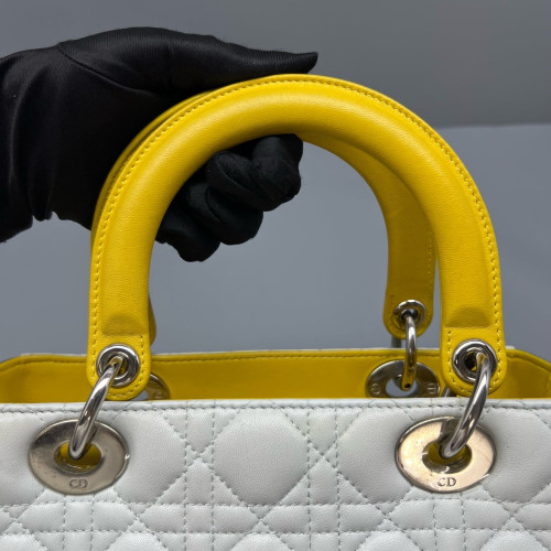 Dior Medium Lady Dior Calfskin Yellow Light Grey