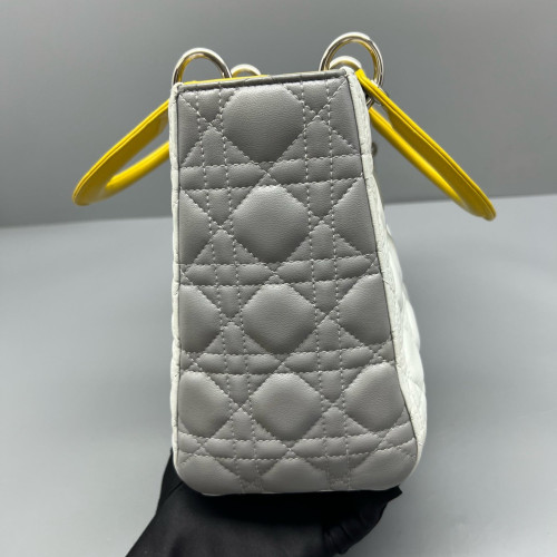 Dior Medium Lady Dior Calfskin Yellow Light Grey