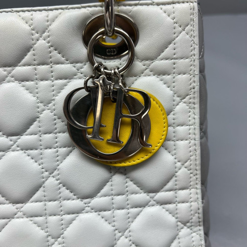 Dior Medium Lady Dior Calfskin Yellow Light Grey