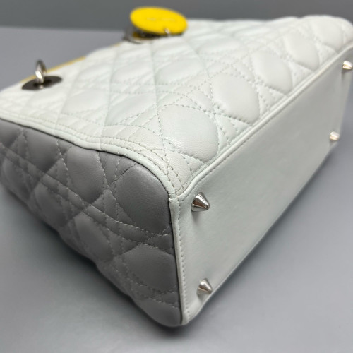 Dior Medium Lady Dior Calfskin Yellow Light Grey