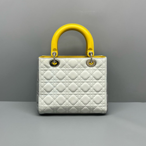Dior Medium Lady Dior Calfskin Yellow Light Grey