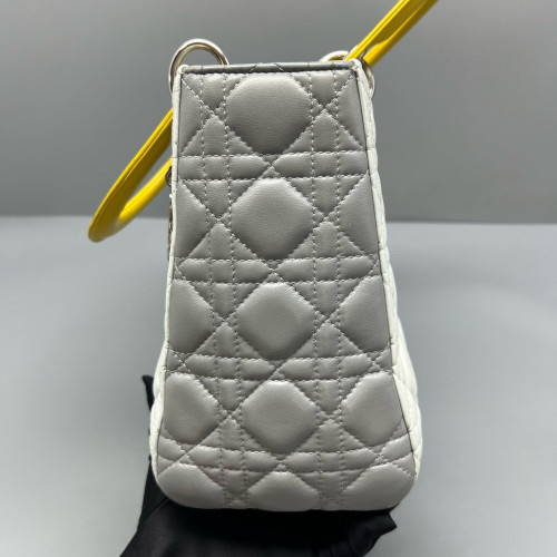 Dior Medium Lady Dior Calfskin Yellow Light Grey