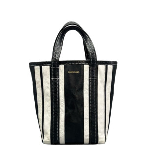 Balenciaga Small North-South Barber Shopper Tote Calfskin Black White
