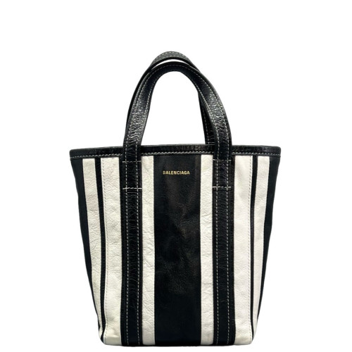 Balenciaga Small North-South Barber Shopper Tote Calfskin Black White Balenciaga Small North-South Barber Shopper Tote Calfskin Black White