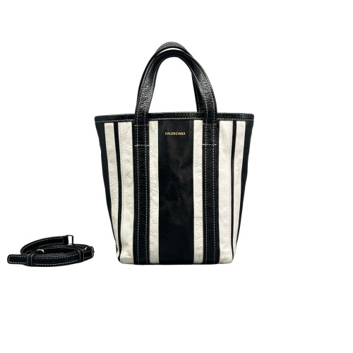 Balenciaga Small North-South Barber Shopper Tote Calfskin Black White Balenciaga Small North-South Barber Shopper Tote Calfskin Black White