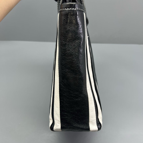 Balenciaga Small North-South Barber Shopper Tote Calfskin Black White Balenciaga Small North-South Barber Shopper Tote Calfskin Black White