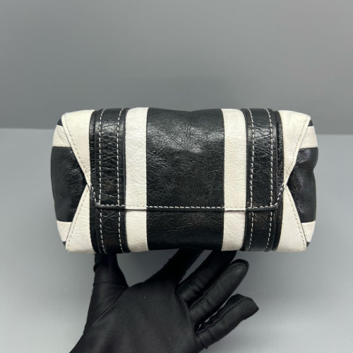 Balenciaga Small North-South Barber Shopper Tote Calfskin Black White Balenciaga Small North-South Barber Shopper Tote Calfskin Black White