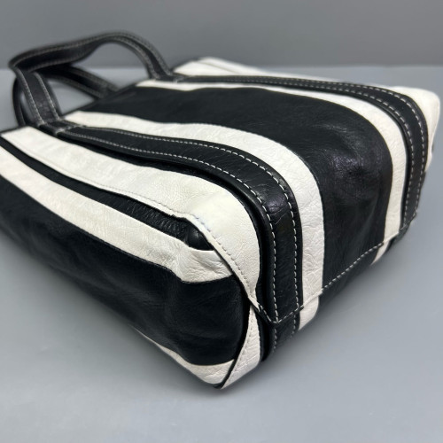 Balenciaga Small North-South Barber Shopper Tote Calfskin Black White Balenciaga Small North-South Barber Shopper Tote Calfskin Black White