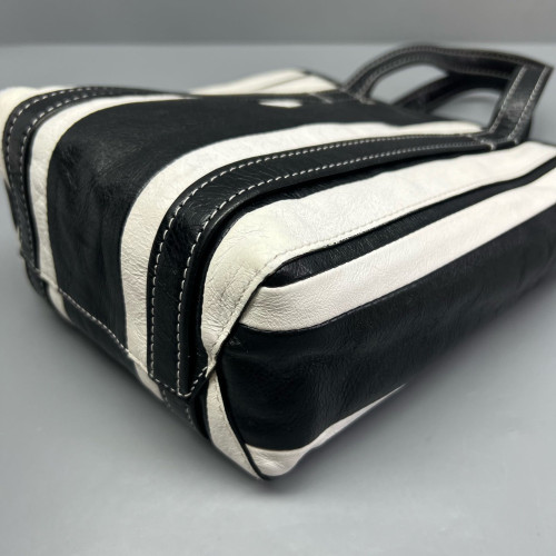 Balenciaga Small North-South Barber Shopper Tote Calfskin Black White Balenciaga Small North-South Barber Shopper Tote Calfskin Black White
