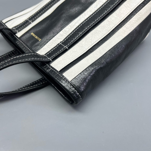 Balenciaga Small North-South Barber Shopper Tote Calfskin Black White Balenciaga Small North-South Barber Shopper Tote Calfskin Black White