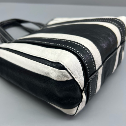 Balenciaga Small North-South Barber Shopper Tote Calfskin Black White Balenciaga Small North-South Barber Shopper Tote Calfskin Black White
