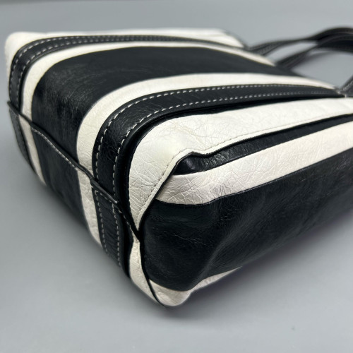 Balenciaga Small North-South Barber Shopper Tote Calfskin Black White Balenciaga Small North-South Barber Shopper Tote Calfskin Black White