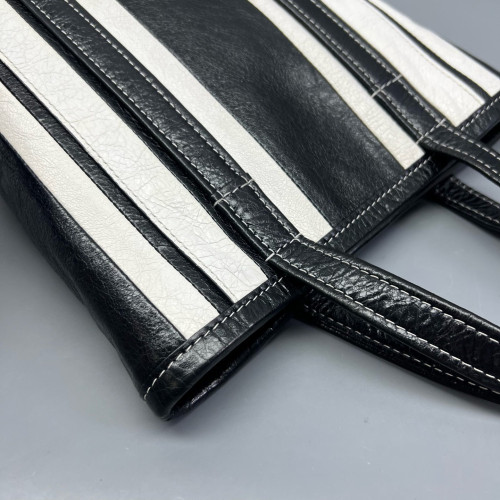 Balenciaga Small North-South Barber Shopper Tote Calfskin Black White Balenciaga Small North-South Barber Shopper Tote Calfskin Black White