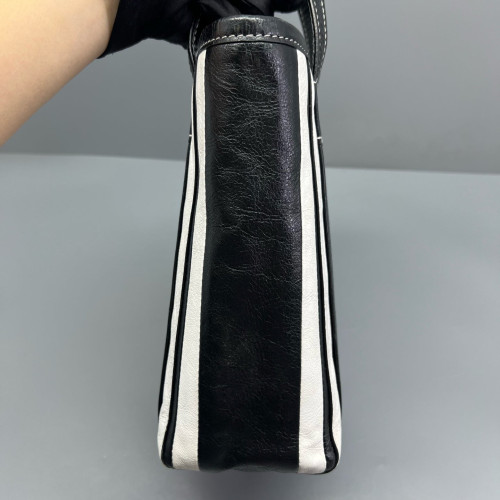 Balenciaga Small North-South Barber Shopper Tote Calfskin Black White Balenciaga Small North-South Barber Shopper Tote Calfskin Black White