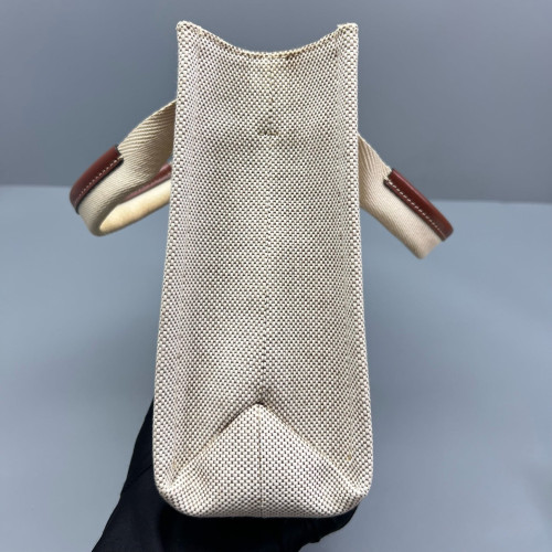 Chloe Small Woody Ribbon Tote Canvas Beige Brown Chloe Small Woody Ribbon Tote Canvas Beige Brown