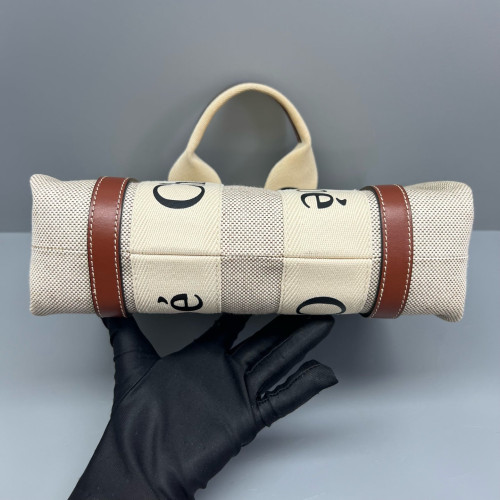 Chloe Small Woody Ribbon Tote Canvas Beige Brown Chloe Small Woody Ribbon Tote Canvas Beige Brown