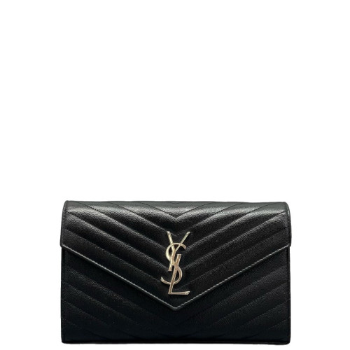 Yves Saint Laurent Medium Envelope Chain Wallet Caviar Black