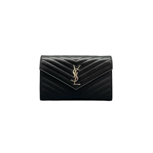 Yves Saint Laurent Medium Envelope Chain Wallet Caviar Black