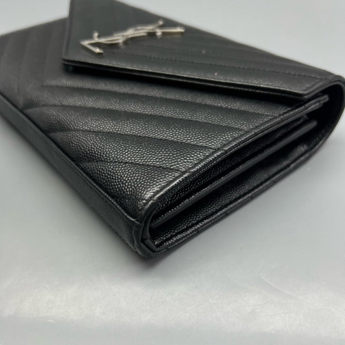 Yves Saint Laurent Medium Envelope Chain Wallet Caviar Black