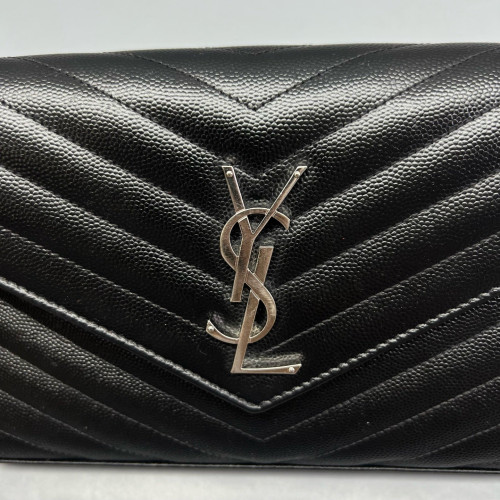 Yves Saint Laurent Medium Envelope Chain Wallet Caviar Black