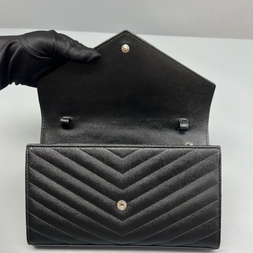 Yves Saint Laurent Medium Envelope Chain Wallet Caviar Black