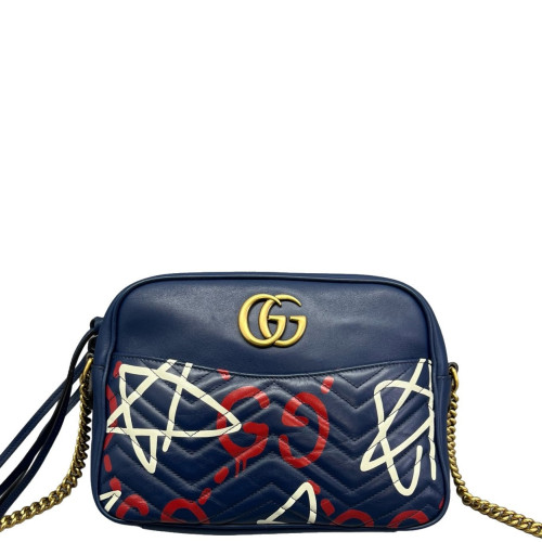 Gucci Small GG Marmont Chain Shoulder Bag Calfskin Blue